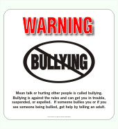 12&amp;QUOT; Warning No Bullying Plaque